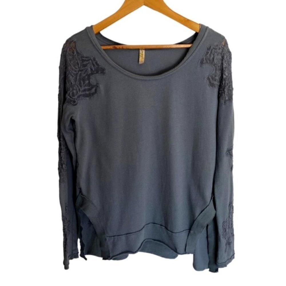 Free People Blue Long Sleeve Cutout Back Top Small